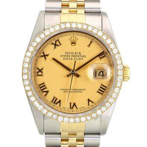 ROLEX DATEJUST CHAMPAGNE INDEX DIAL DIAMOND 18KY & STEEL JUBILEE TWO-TONE 16233